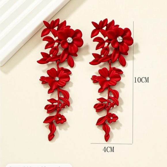 Earrings red flowers - Picture 7 of 7